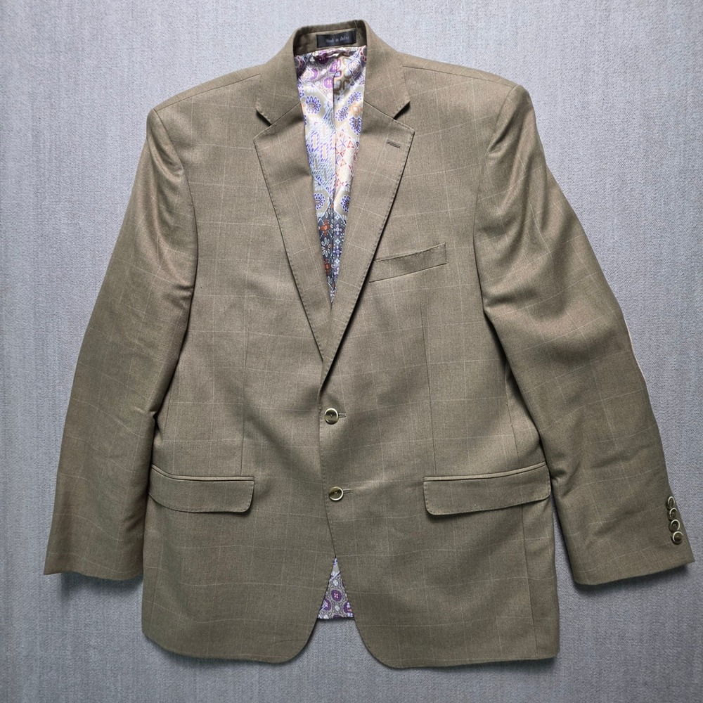 Van Heusen Studio Blazer Mens 42R Tan Windowpane Two Button Sport Coat